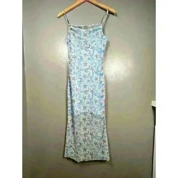 CIDER Sheer Overlay Tulle Midi Celestial Star Strappy Stretchy Dress Women XS - Picture 1 of 11